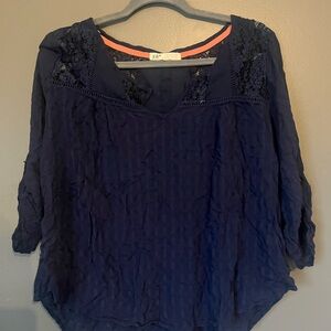 Jolt Deep Blue Blouse with Lace Accents